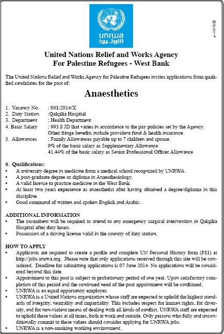 UNRWA: Anaesthetics